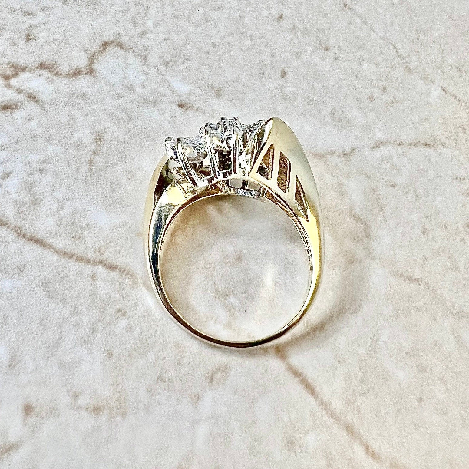1 CTTW Vintage 14K Diamond Cluster Ring - 14 Karat Two Tone Gold Diamond Ring - Diamond Cocktail Ring - Statement Ring - Anniversary Ring
