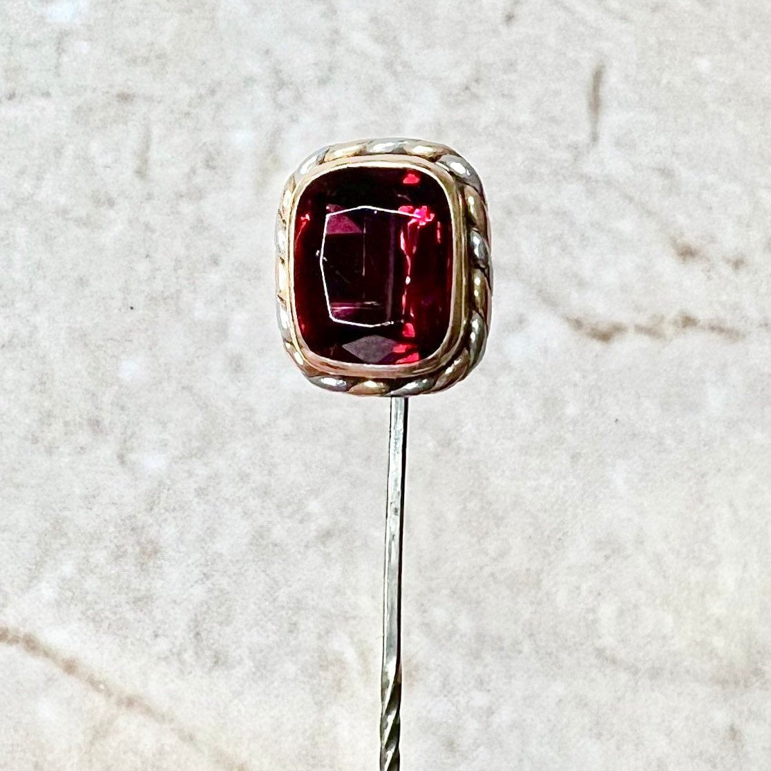 14K Vintage Garnet Stick Pin - Rose & White Gold Garnet Stick Pin - Vintage Stick Pin - Gold Stick Pin - Gold Garnet Pin -Gemstone Hat Pins