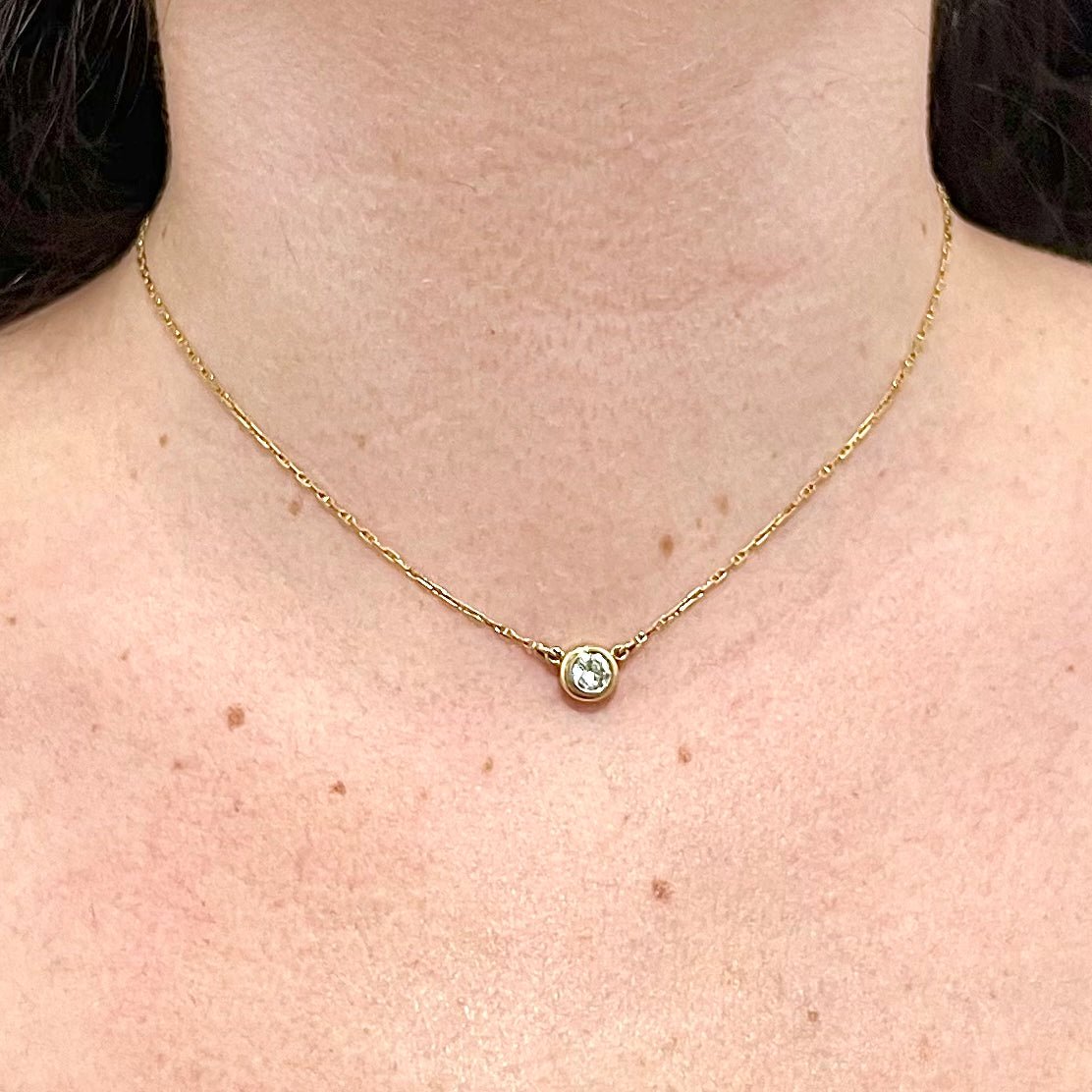 Bezel set diamond hotsell solitaire necklace yellow gold