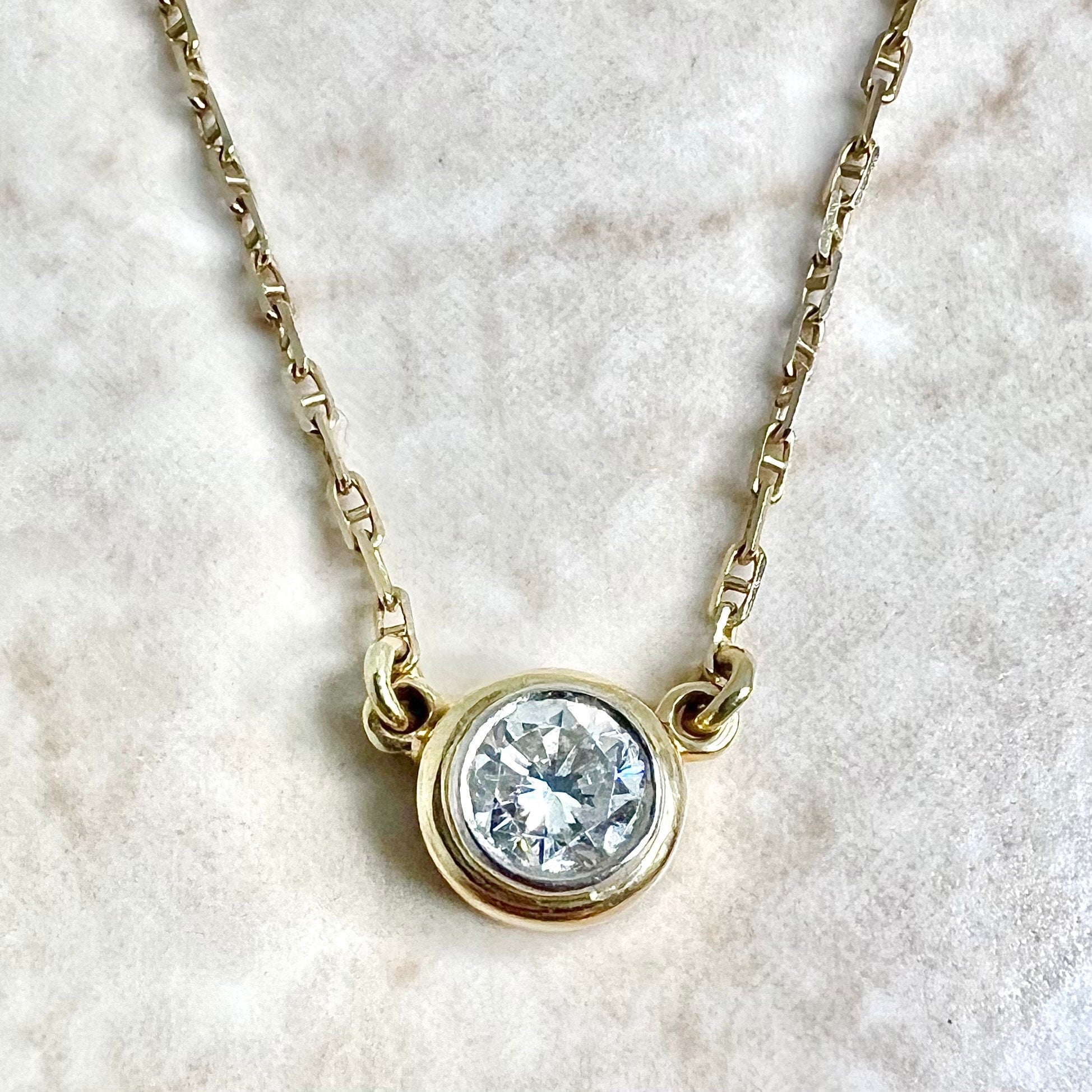 RS Jewels 14K Yellow Gold Single Bezel Diamond Pendant Necklace at Rs  21000/set in Madhubani