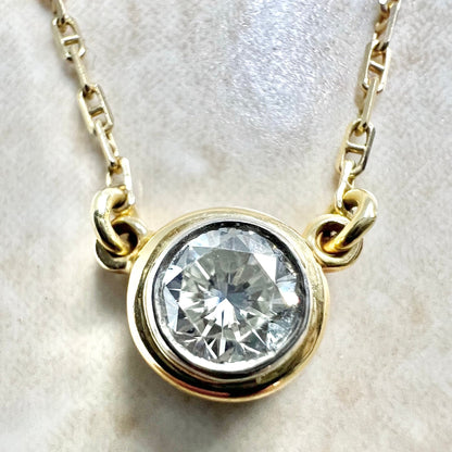 0.60 CT 14K Diamond Solitaire Necklace - Two Tone Gold Diamond Bezel Necklace - 14K Gold Diamond Necklace - Solitaire Pendant Necklace