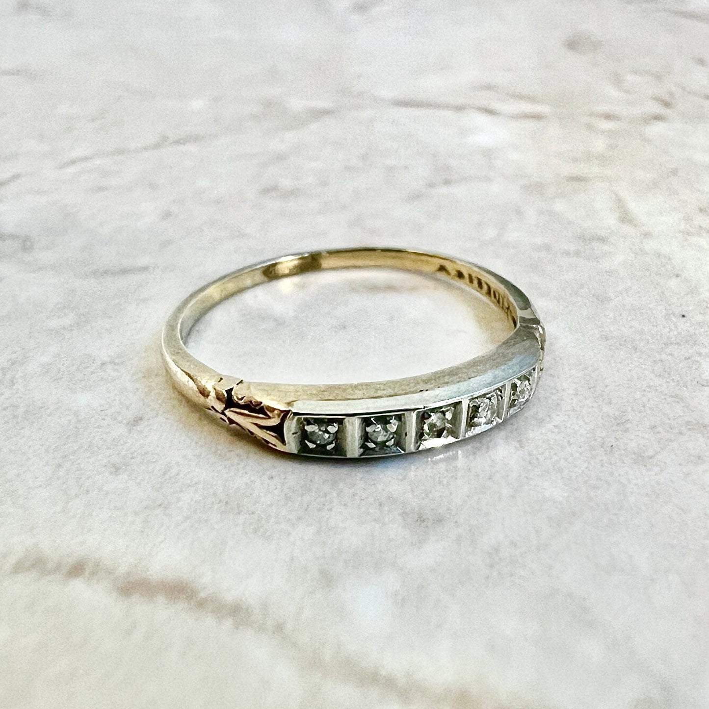 Vintage 14 Karat Two - Tone Gold Diamond Band Ring - WeilJewelry