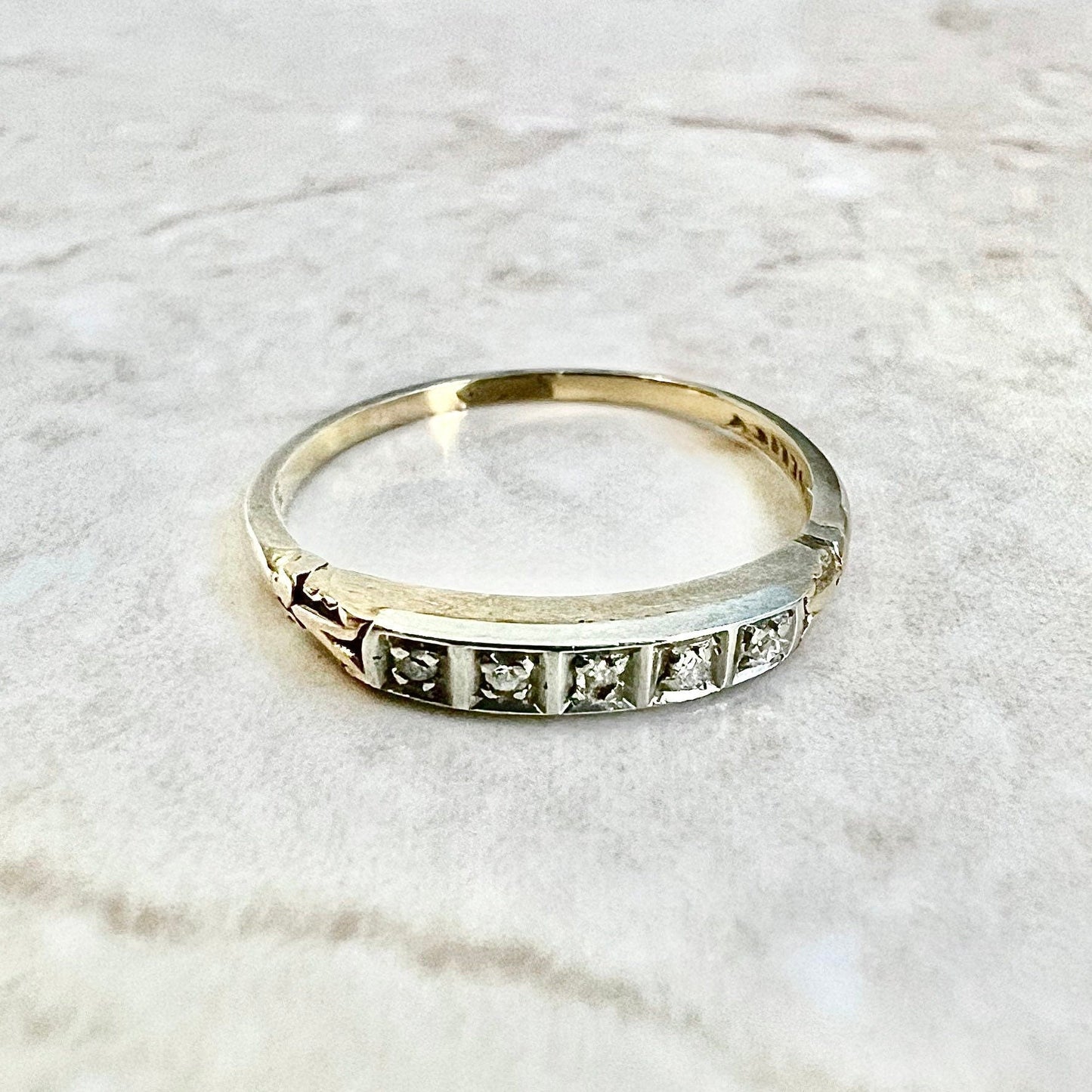 Vintage 14 Karat Two - Tone Gold Diamond Band Ring - WeilJewelry