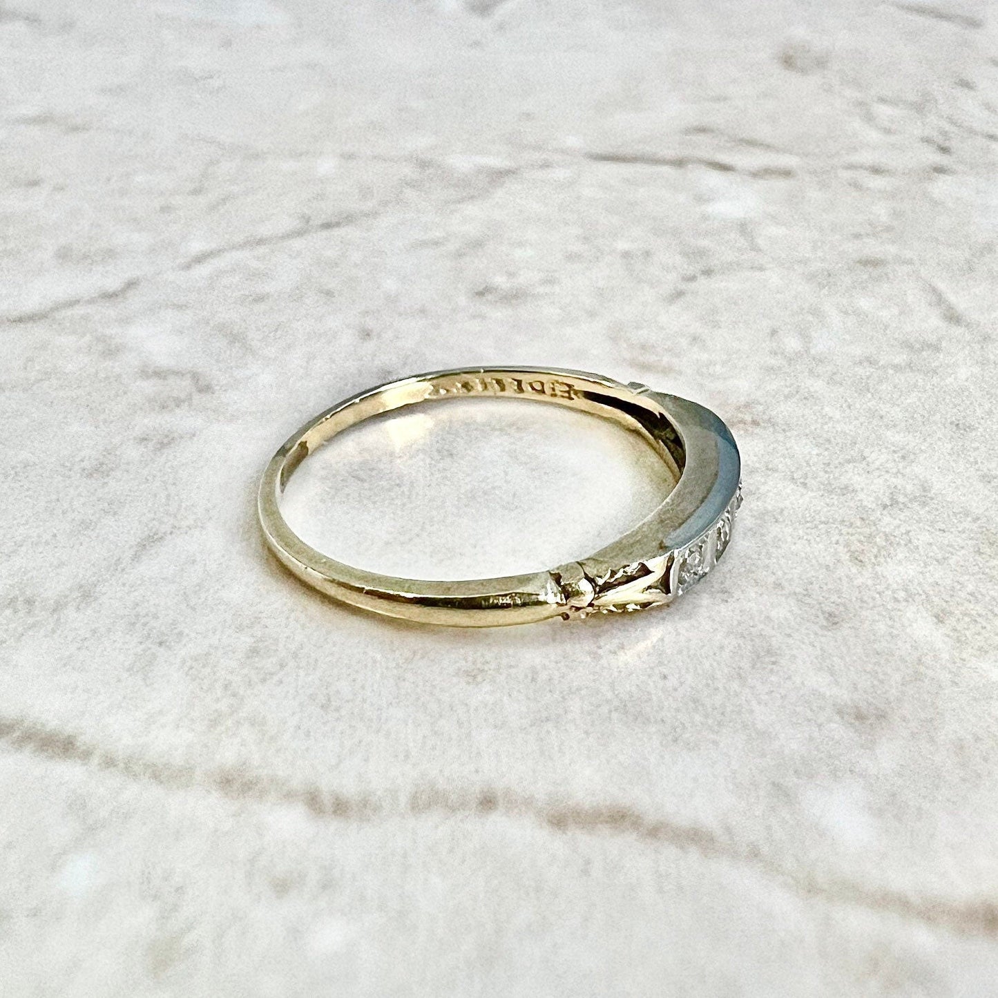 Vintage 14 Karat Two - Tone Gold Diamond Band Ring - WeilJewelry