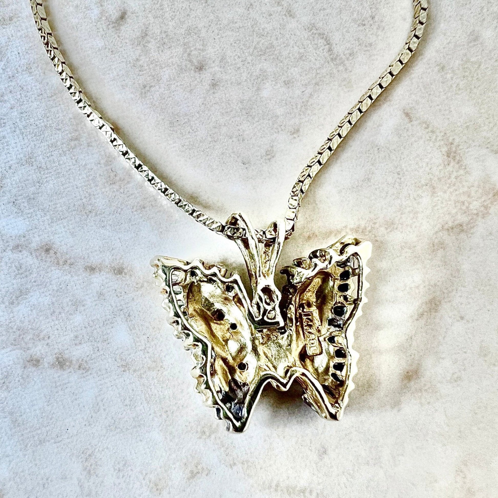 Vintage 14 Karat Two - Tone Gold Diamond Butterfly Pendant Necklace - WeilJewelry