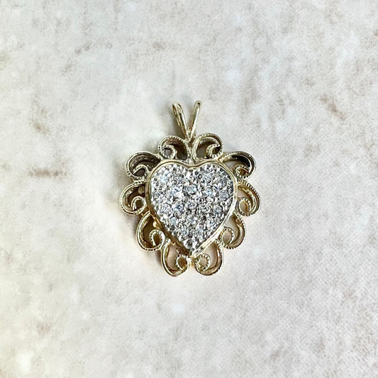 CLEARANCE 40% OFF - Vintage 14 Karat Two Tone Gold Diamond Cluster Heart Pendant - WeilJewelry