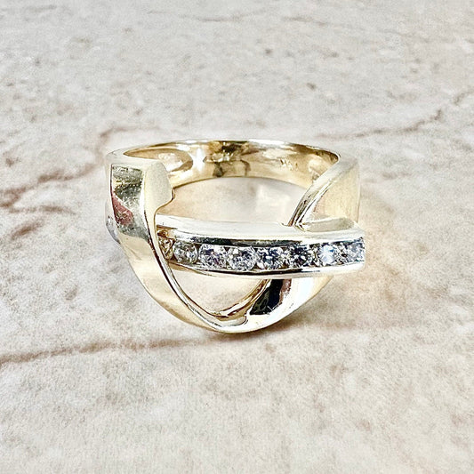 Vintage 14 Karat Two - Tone Gold Diamond Crossover Band Ring - WeilJewelry