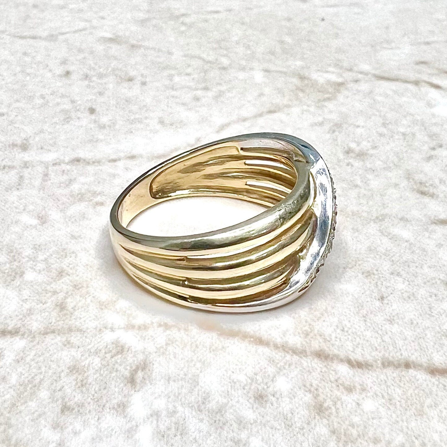 Vintage 14 Karat Two - Tone Gold Diamond Crossover Band Ring - WeilJewelry