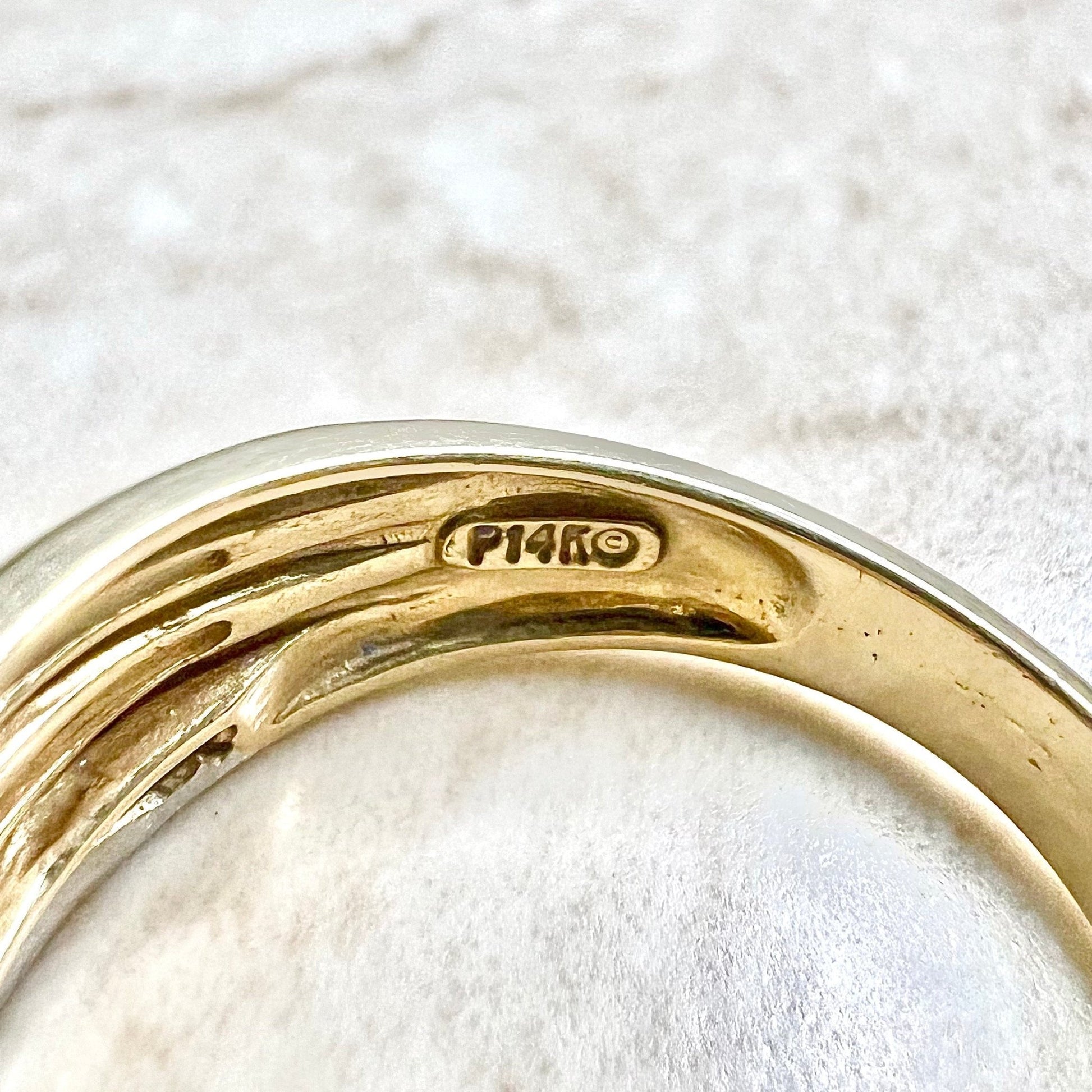 Vintage 14 Karat Two - Tone Gold Diamond Crossover Band Ring - WeilJewelry