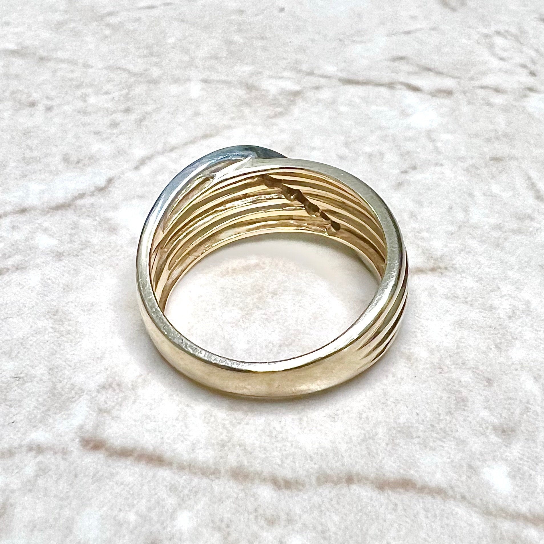 Vintage 14 Karat Two - Tone Gold Diamond Crossover Band Ring - WeilJewelry