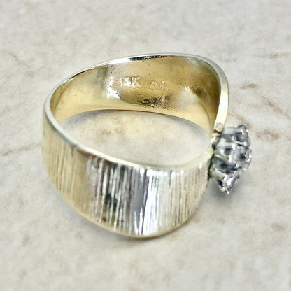 Vintage 14K Diamond Halo Ring - Flower Diamond Cocktail Ring - Two Tone Yellow & White Gold - Birthday Gift For Her