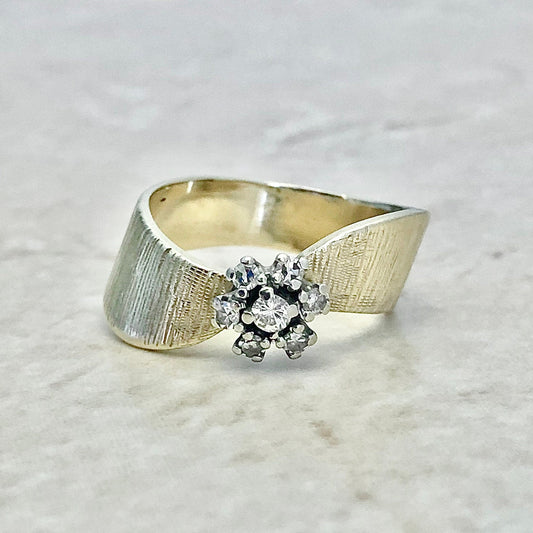 CLEARANCE 40% OFF - Vintage 14 Karat Two - Tone Gold Diamond Flower Cocktail Ring - WeilJewelry