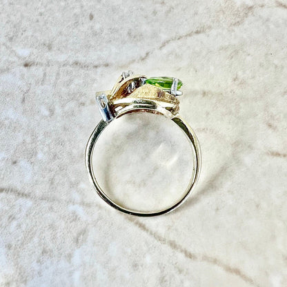 Vintage Floral 14K Peridot & Diamond Cocktail Ring - Yellow Gold Peridot Ring - Statement Ring - Birthday Gift For Her - August Birthstone
