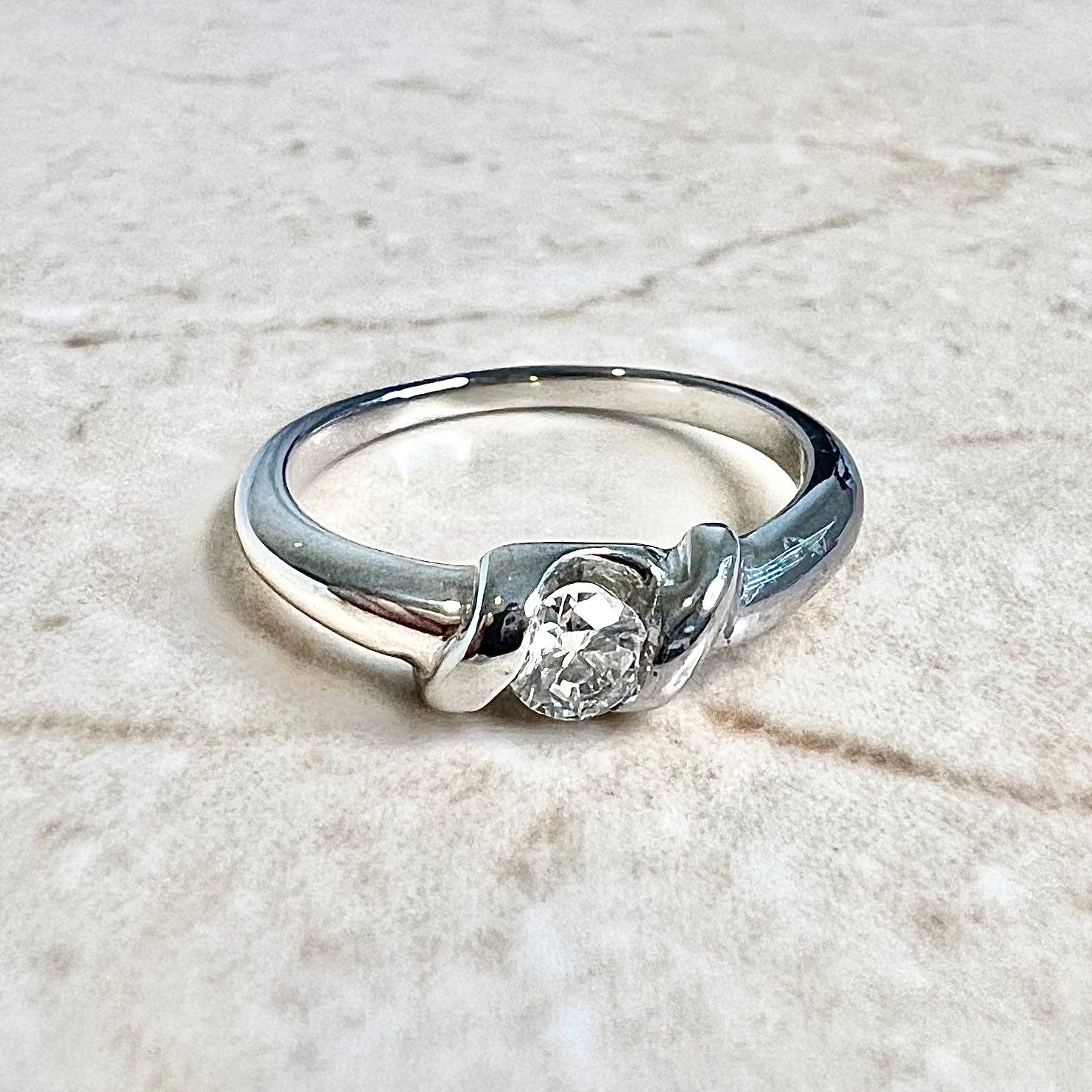 Vintage 14K Diamond Engagement Ring 0.25 CT - White Gold Diamond Solitaire Ring - Promise Ring - Diamond Wedding Ring - Best Gifts For Her