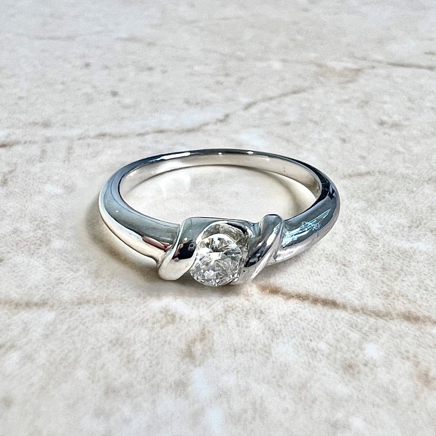 Vintage 14K Diamond Engagement Ring 0.25 CT - White Gold Diamond Solitaire Ring - Promise Ring - Diamond Wedding Ring - Best Gifts For Her