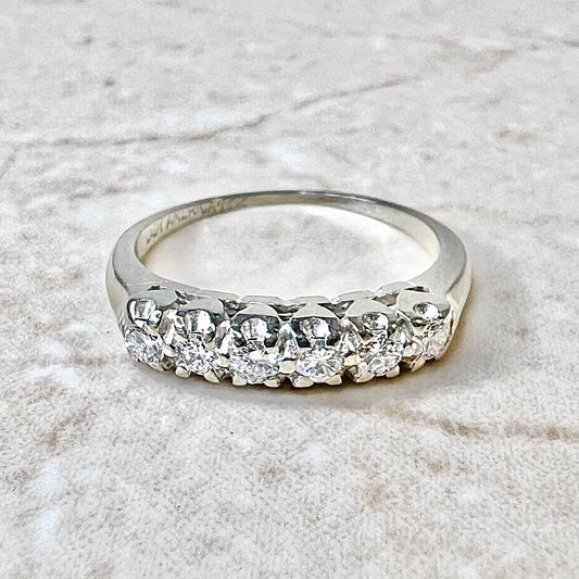 14K Vintage Diamond Band Ring - White Gold Diamond Ring - 6 Stone Band - Anniversary Ring - Gold Diamond Wedding Ring - Stackable Ring