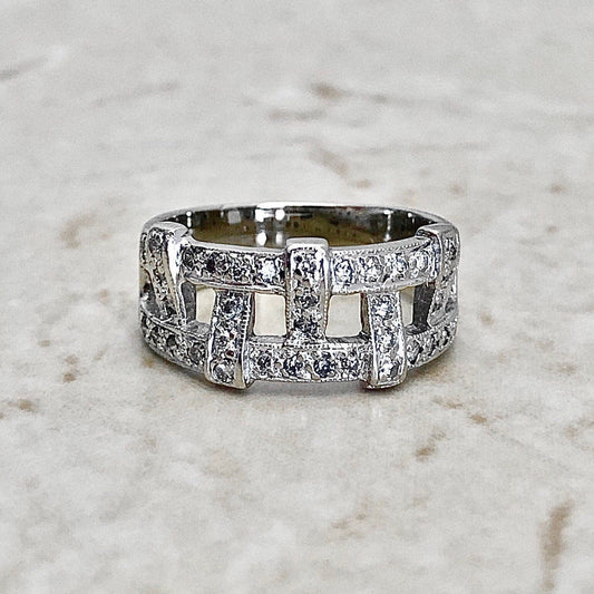 14K Wide Diamond Band Ring - 14K White Gold Diamond Ring - Diamond Wedding Ring - Anniversary Ring - Birthday Gift - Best Gift For Her