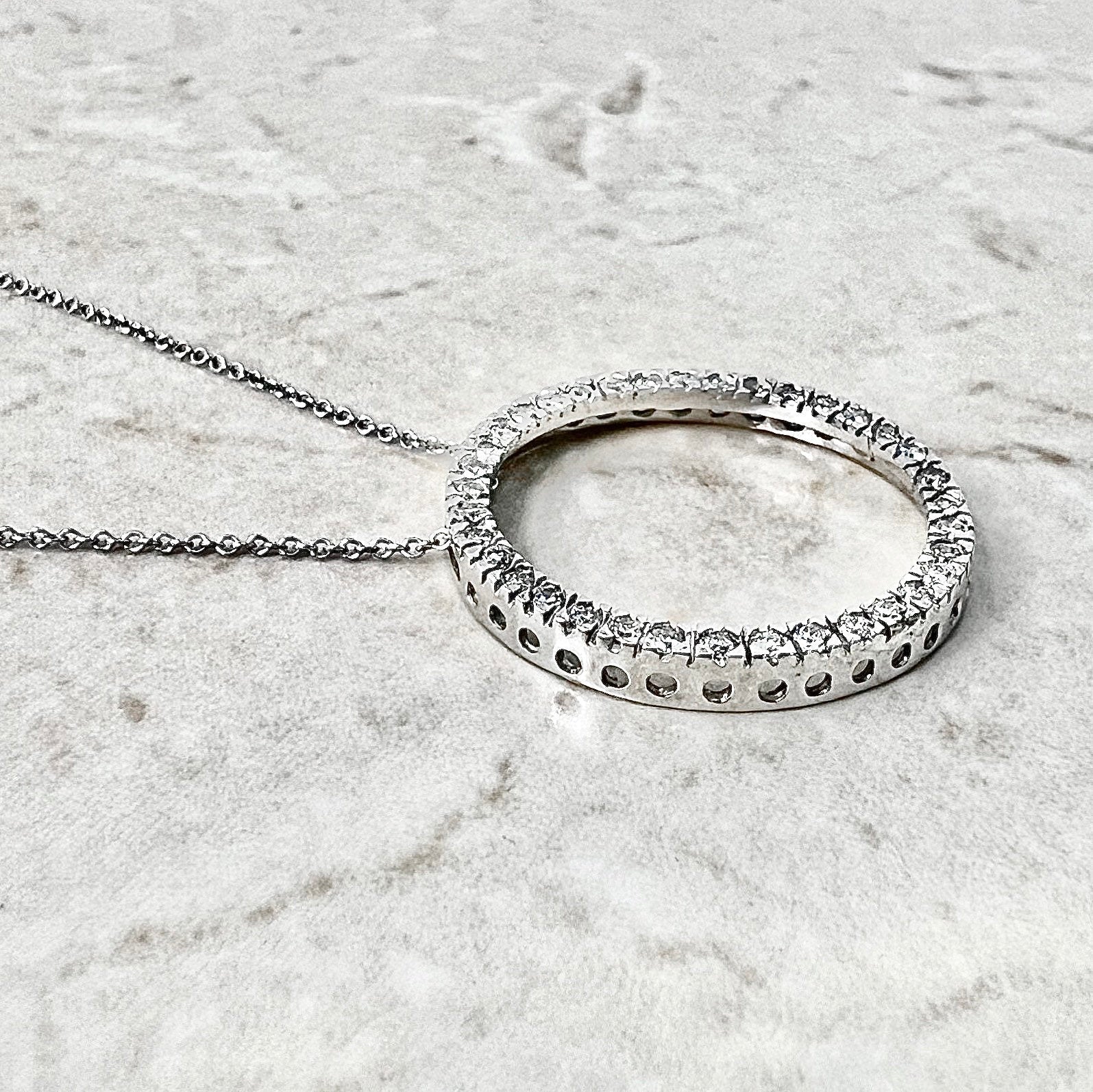 14K Diamond Circle Pendant Necklace 0.45 CT - White Gold Diamond Necklace - Circle Diamond Pendant - Circle Necklace - Diamond Halo Necklace