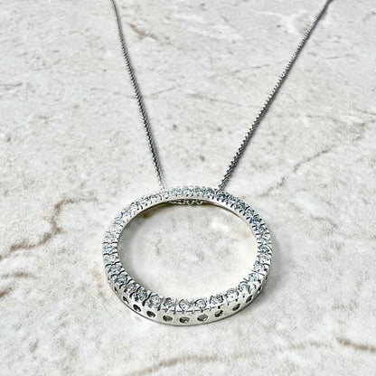 14K Diamond Circle Pendant Necklace 0.45 CT - White Gold Diamond Necklace - Circle Diamond Pendant - Circle Necklace - Diamond Halo Necklace