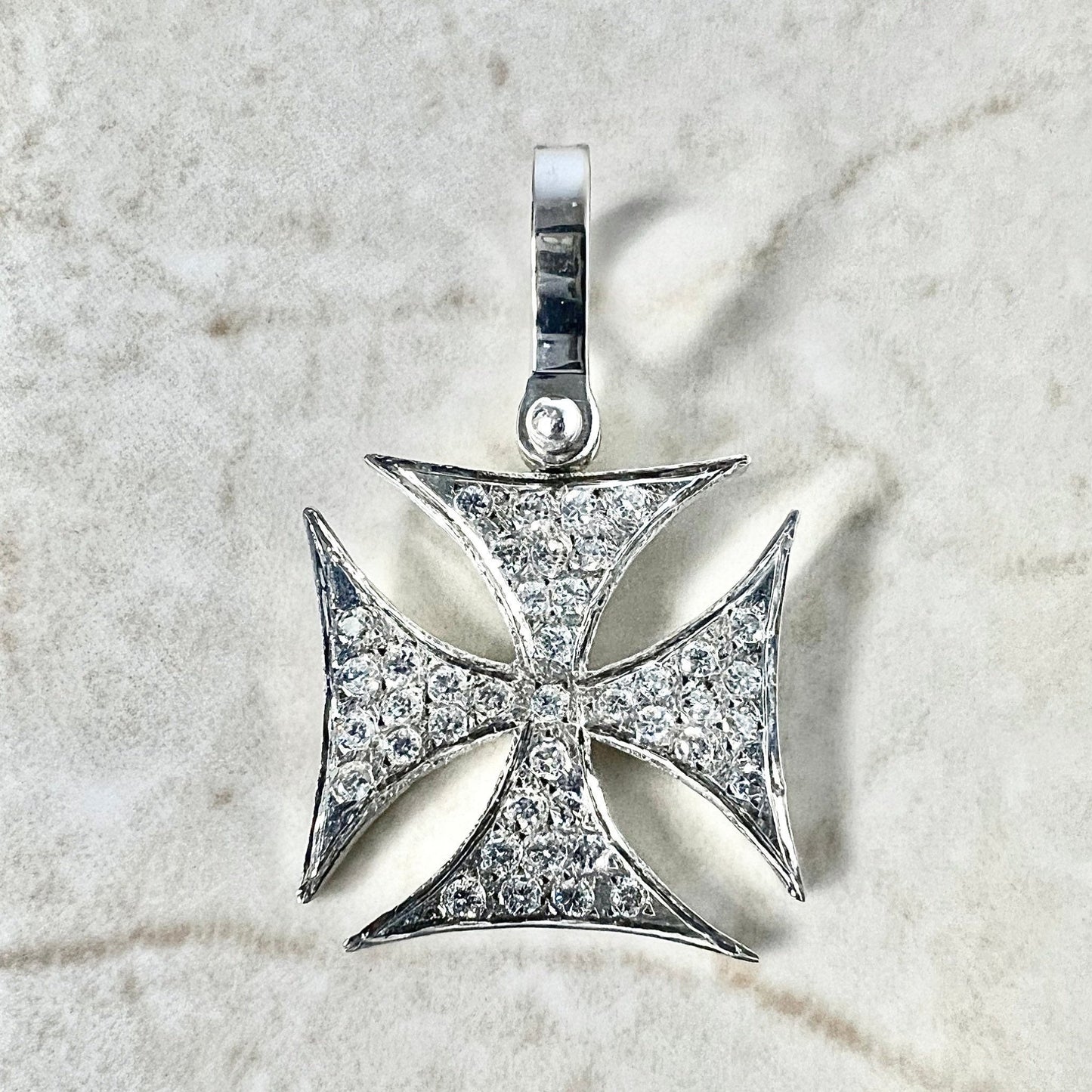 14K Vintage Diamond Maltese Cross Pendant - White Gold Cross - Diamond Cross - Diamond Necklace - Diamond Pendant Necklace - Christmas Gifts