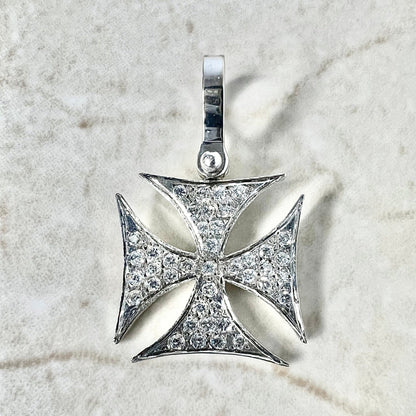 Vintage 14 Karat White Gold 0.60 Carat Diamond Maltese Cross Pendant - WeilJewelry