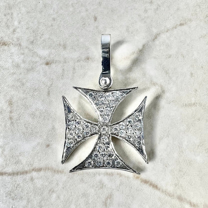 Vintage 14 Karat White Gold 0.60 Carat Diamond Maltese Cross Pendant - WeilJewelry