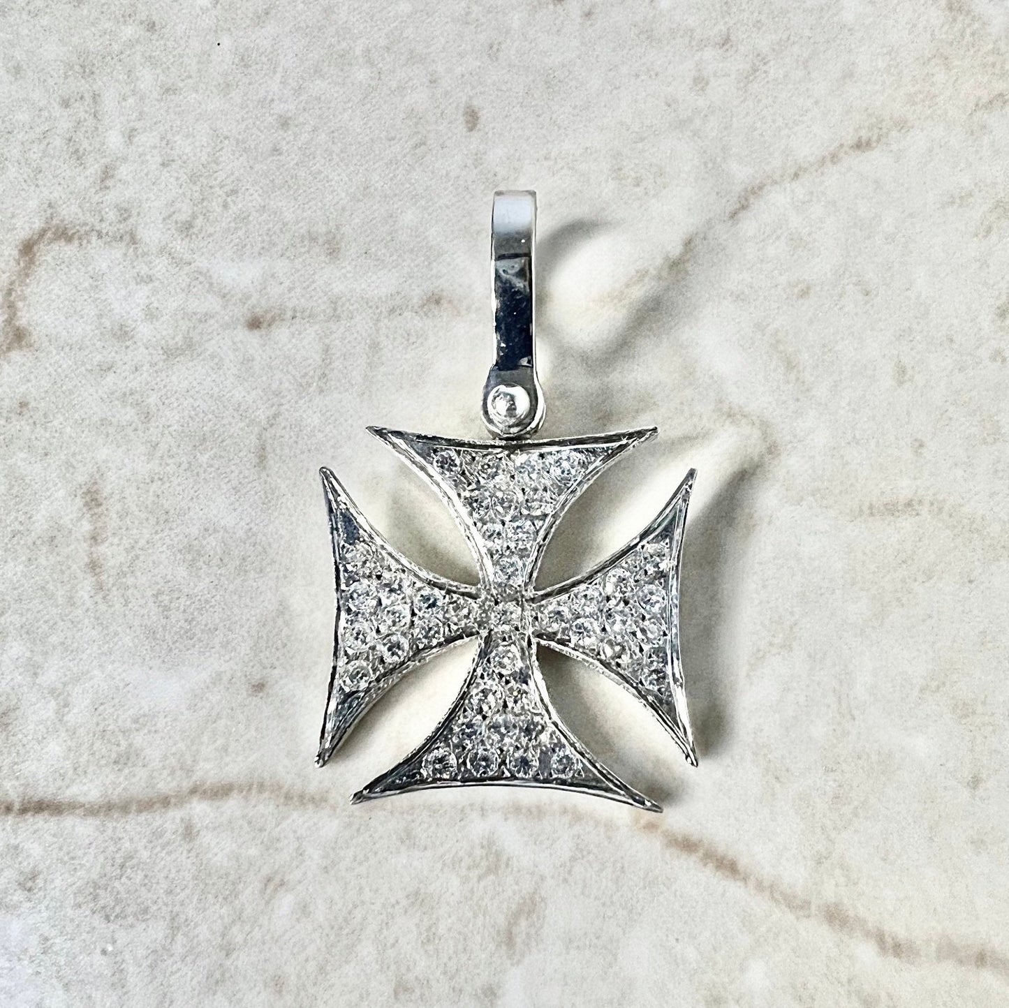 14K Vintage Diamond Maltese Cross Pendant - White Gold Cross - Diamond Cross - Diamond Necklace - Diamond Pendant Necklace - Christmas Gifts