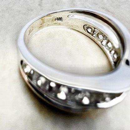 Vintage 14 Karat White Gold 1 Carat Diamond Crossover Half - Eternity Band Ring - WeilJewelry