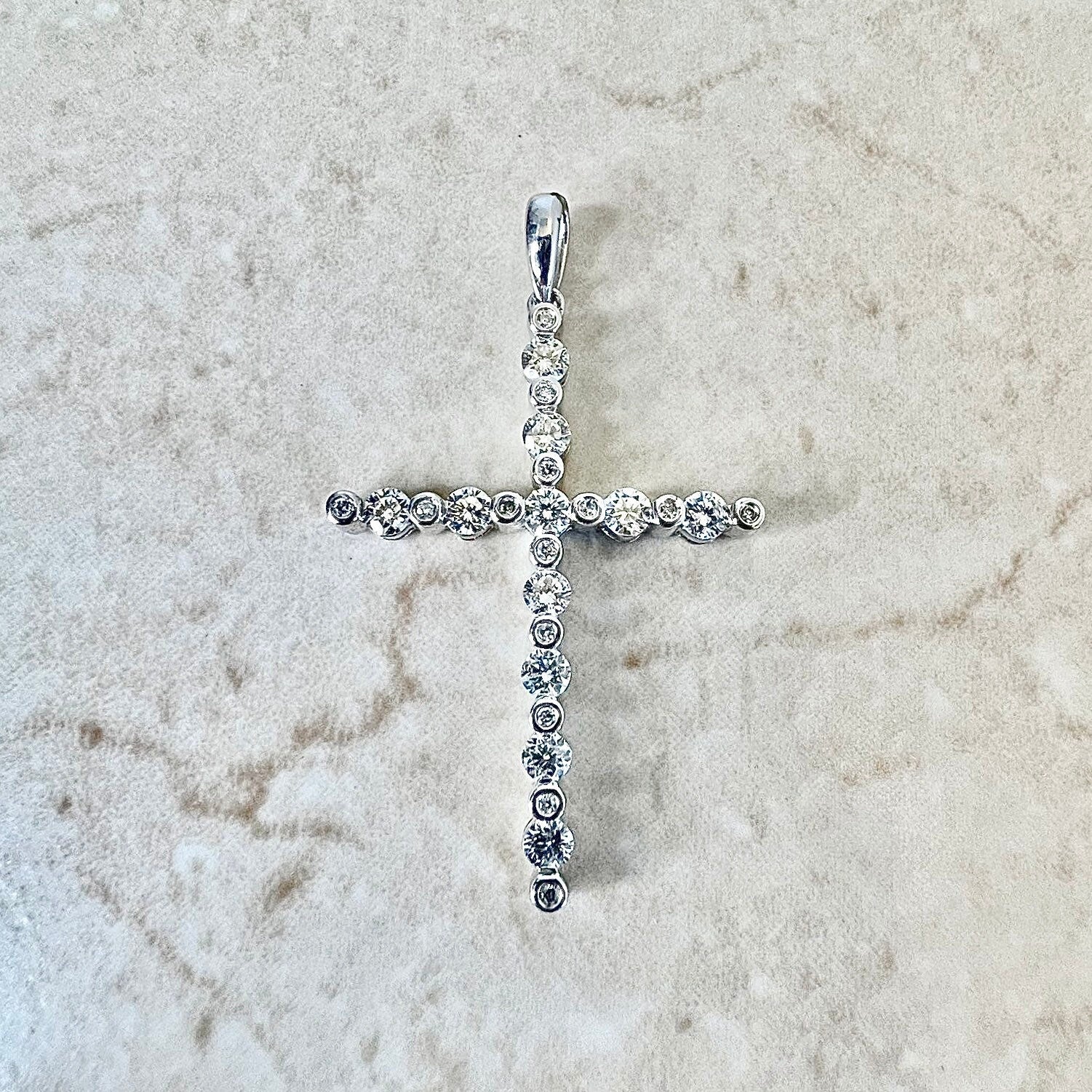 Vintage 14K Diamond Cross Pendant Necklace 1.20 CTTW - White Gold Diamond Pendant - Religious Jewelry - Birthday Gift For Her - Jewelry Sale