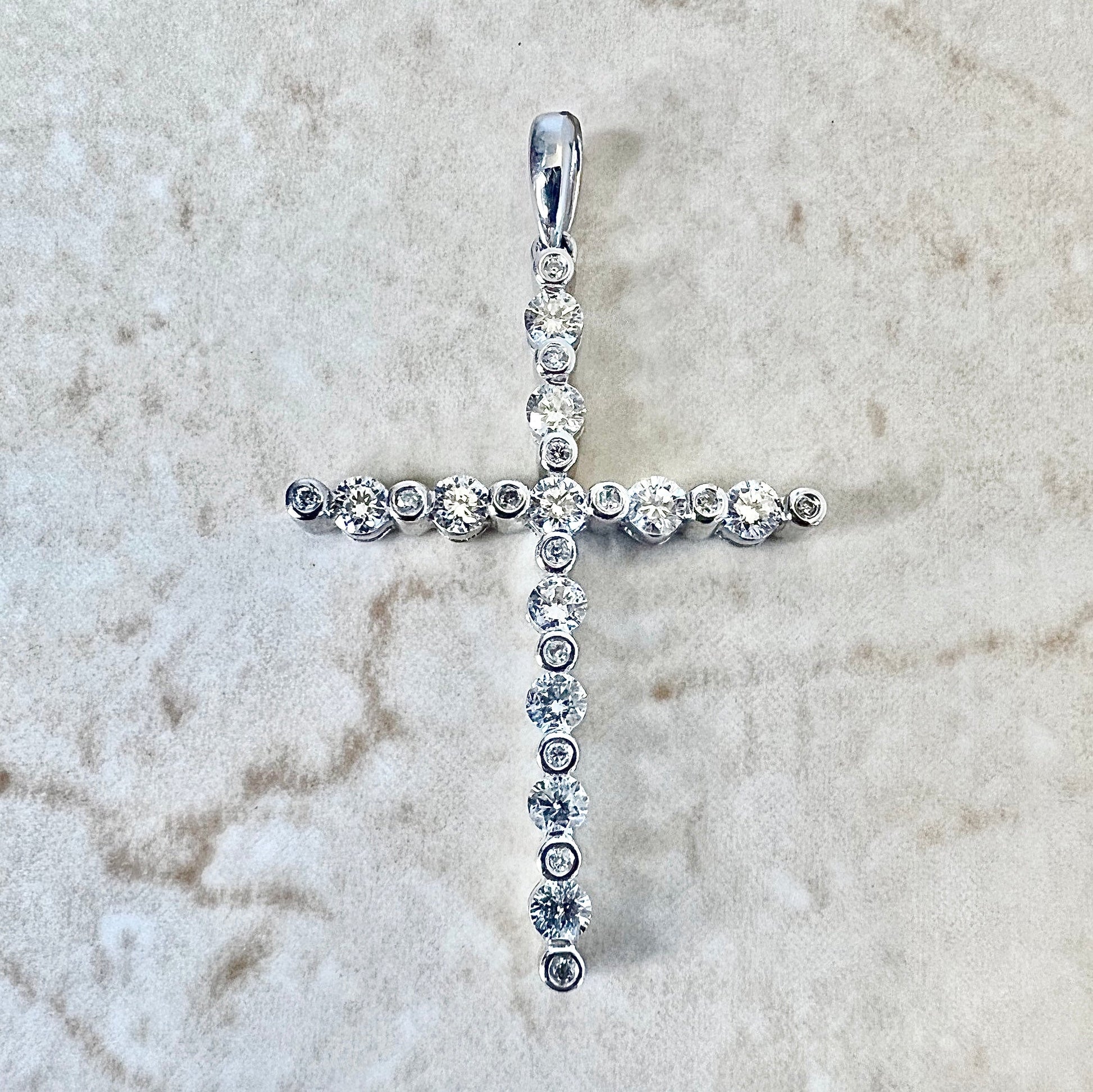 Vintage 14 Karat White Gold 1.20 Carat Diamond Cross Pendant - WeilJewelry