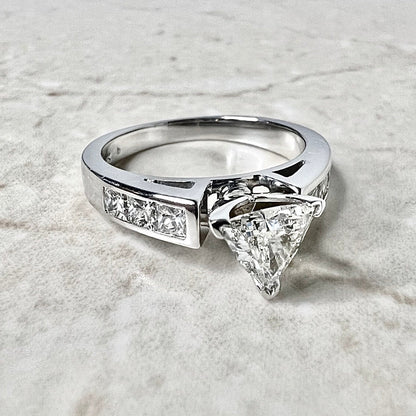 1.25 CTTW Vintage 14K Trillion Diamond Engagement Ring - White Gold Diamond Ring - Trillion Solitaire -Anniversary Ring-Diamond Wedding Ring