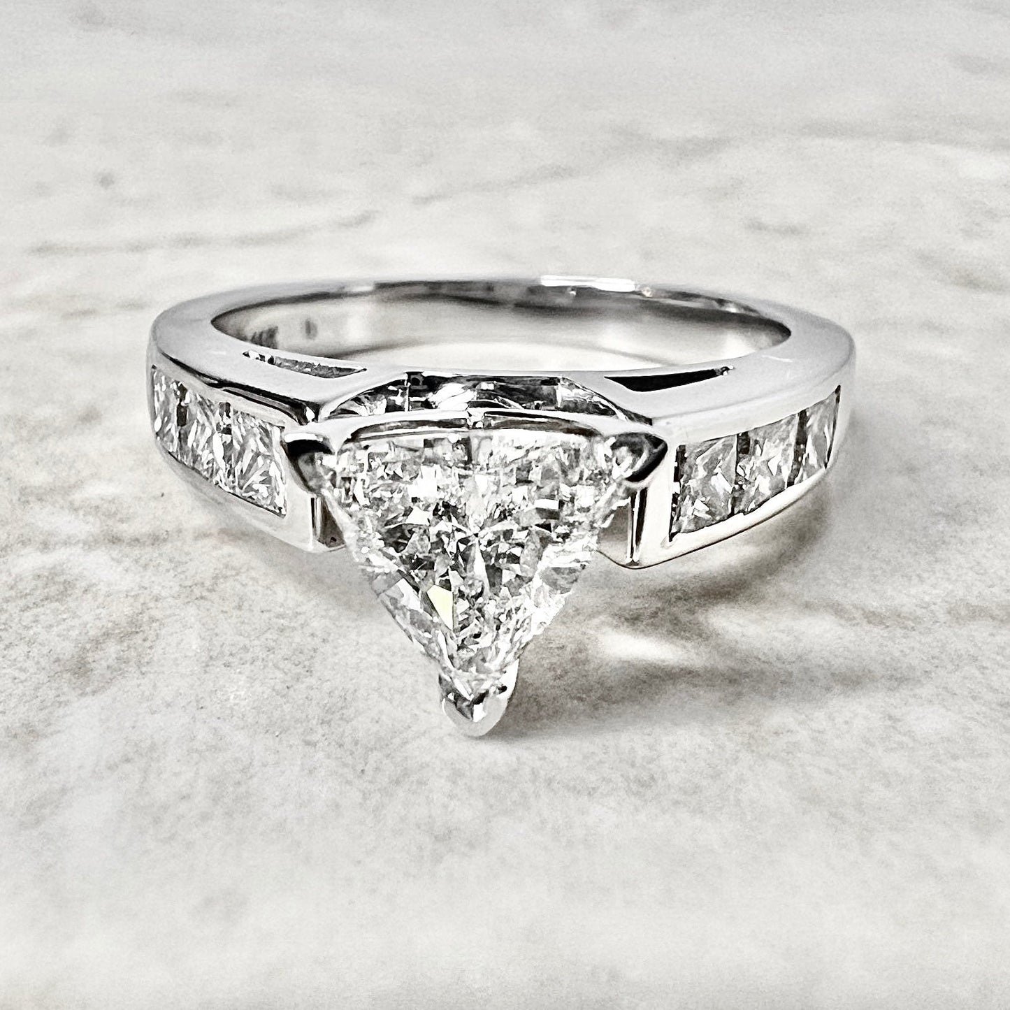 Vintage 14 Karat White Gold 1.25 Carat Trillion Diamond Engagement Ring - WeilJewelry