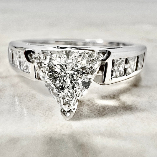Vintage 14 Karat White Gold 1.25 Carat Trillion Diamond Engagement Ring - WeilJewelry