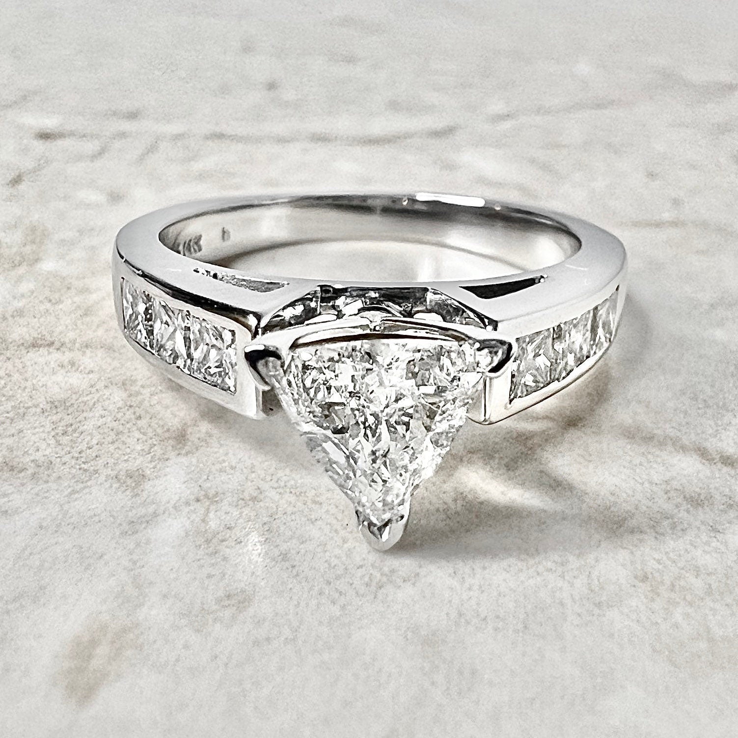 1.25 CTTW Vintage 14K Trillion Diamond Engagement Ring - White Gold Diamond Ring - Trillion Solitaire -Anniversary Ring-Diamond Wedding Ring