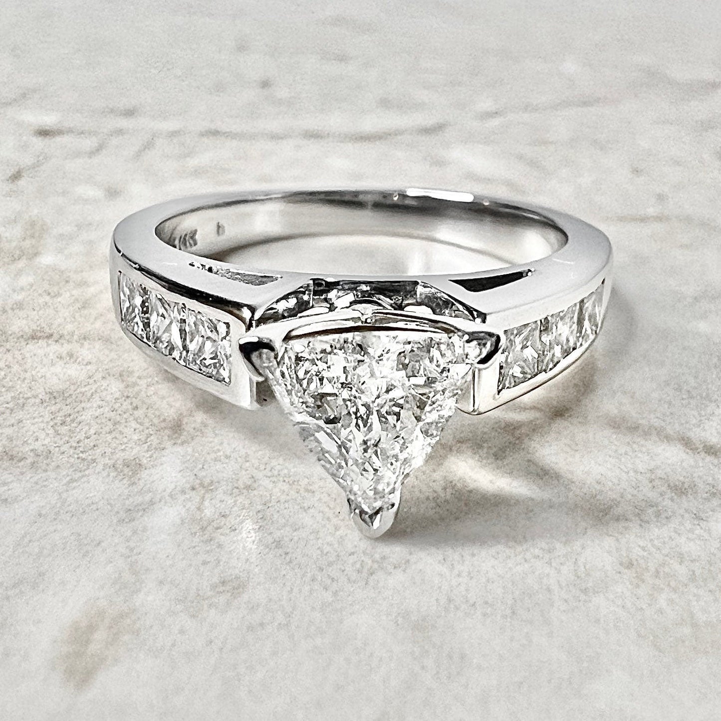 Vintage 14 Karat White Gold 1.25 Carat Trillion Diamond Engagement Ring - WeilJewelry