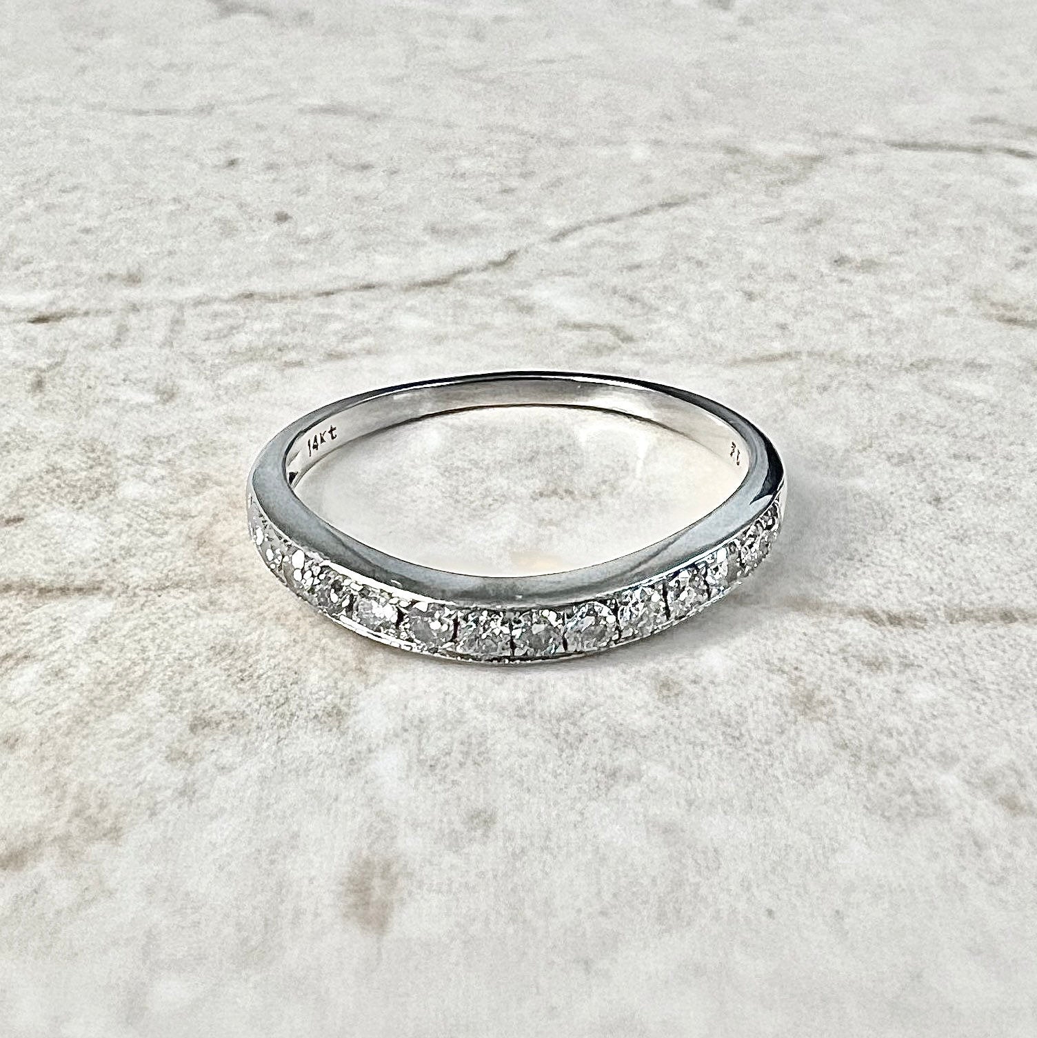 14K Vintage Half Eternity Diamond Ring - White Gold Diamond Band Ring - Anniversary Ring - Half Eternity Ring - Diamond Wedding Ring