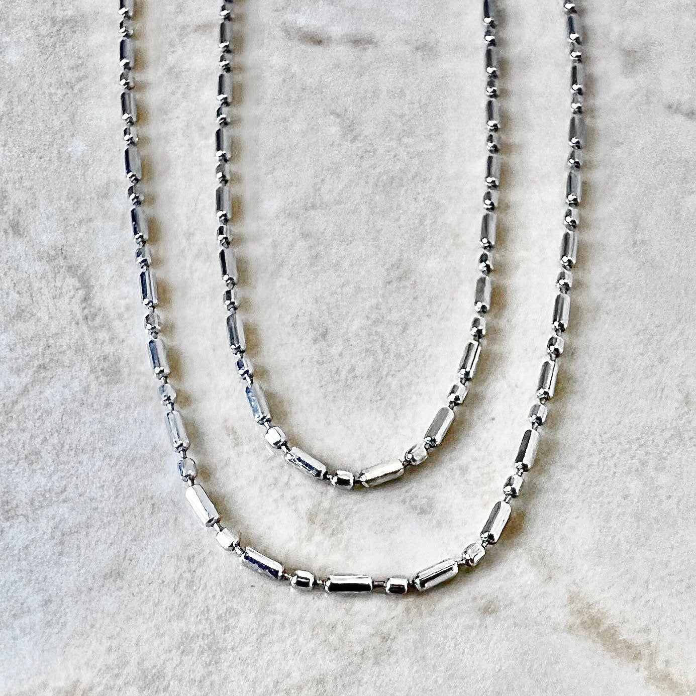 Vintage 14K White Gold Bar & Bead Chain - 18” Gold Chain - White Gold Pendant Necklace - Birthday Gift For Her - Holiday Gift