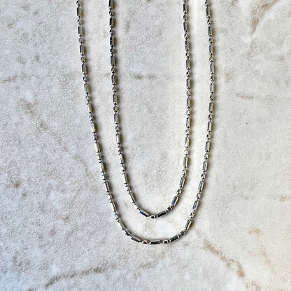 Vintage 14 Karat White Gold 18 Inches Bar & Bead Chain Necklace - WeilJewelry