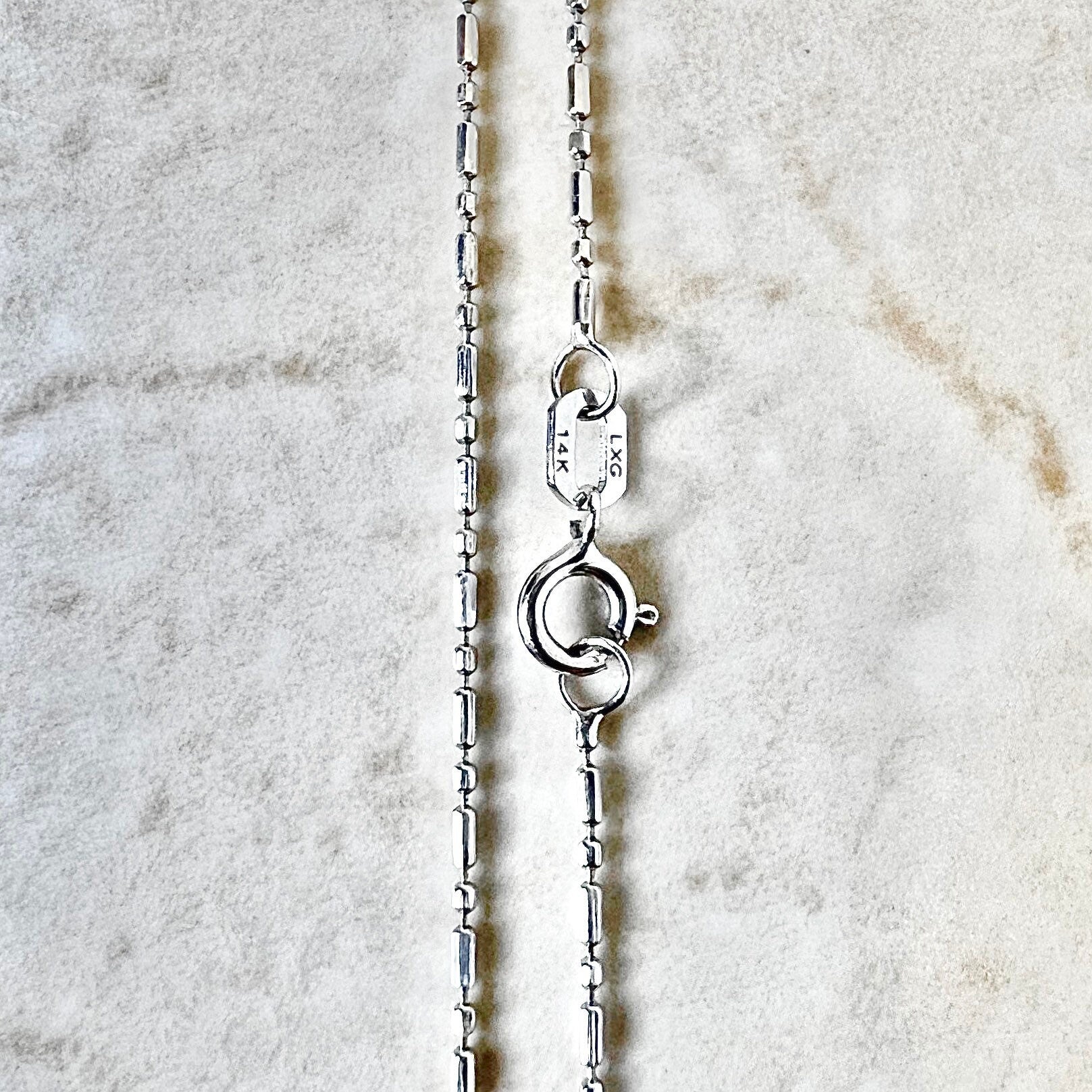 Vintage 14K White Gold Bar & Bead Chain - 18” Gold Chain - White Gold Pendant Necklace - Birthday Gift For Her - Holiday Gift