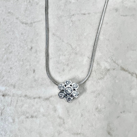 14K Diamond Flower Pendant Necklace - White Gold Diamond Halo Necklace - Birthday Gift  - Wedding Bridal Pendant - Christmas Gift