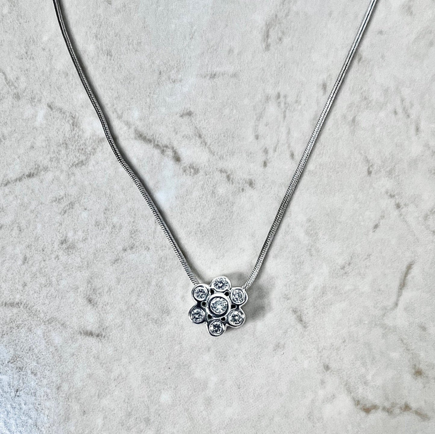 14K Diamond Flower Pendant Necklace - White Gold Diamond Halo Necklace - Birthday Gift  - Wedding Bridal Pendant - Christmas Gift