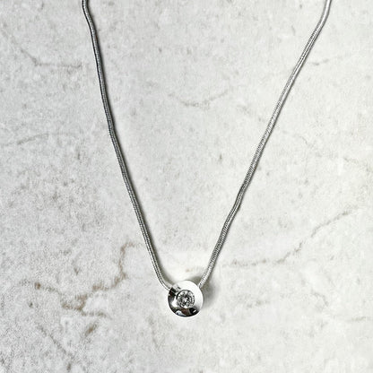 Vintage 14K White Gold Diamond Solitaire Pendant Necklace - Bezel Diamond Necklace - Diamond Pendant - Birthday Gift - Best Gift For Her