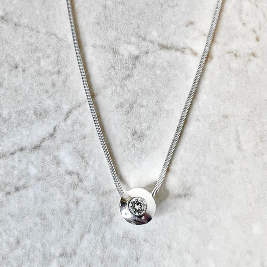 CLEARANCE 40% OFF - Vintage 14 Karat White Gold Bezel Diamond Solitaire Pendant Necklace - WeilJewelry