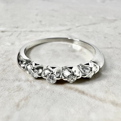 Vintage 14 Karat White Gold Diamond Band Ring - WeilJewelry