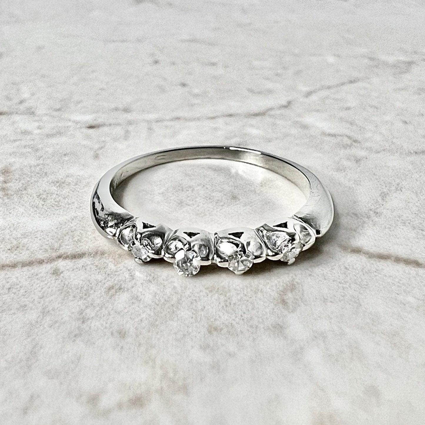 Vintage 14 Karat White Gold Diamond Band Ring - WeilJewelry