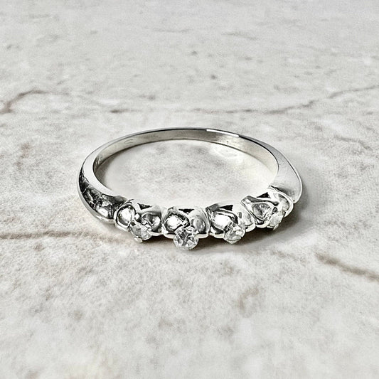 14K Vintage Diamond Band Ring - White Gold Diamond Ring - 4 Stone Band - Anniversary Ring - Gold Diamond Wedding Ring - Stackable Ring