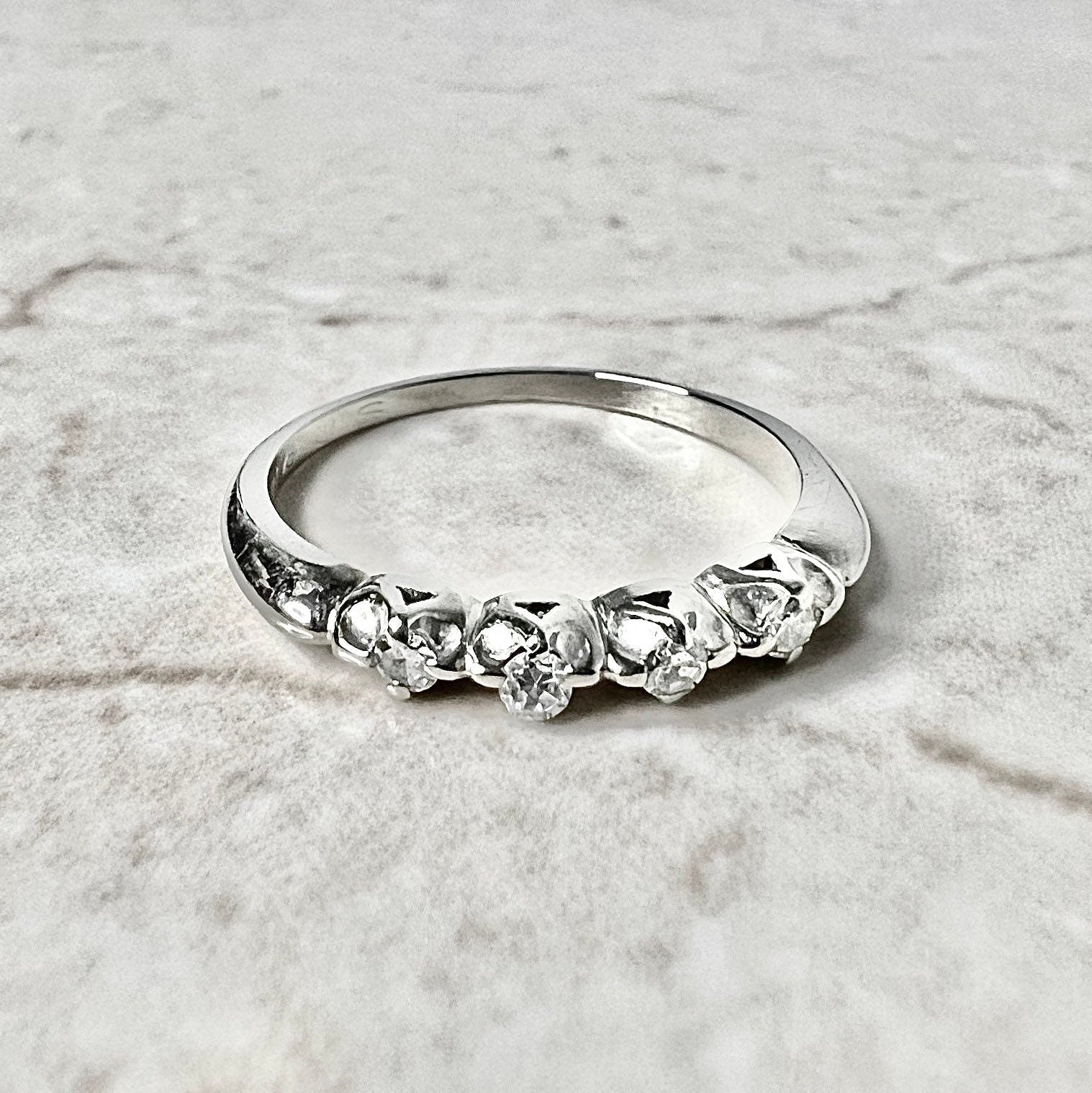 Vintage 14 Karat White Gold Diamond Band Ring - WeilJewelry