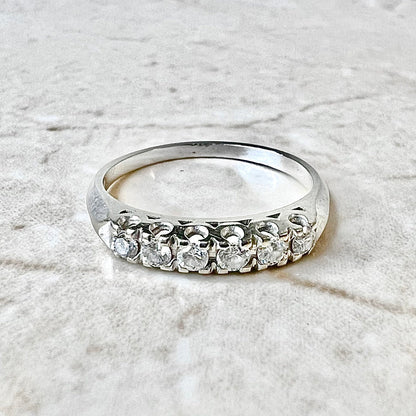 Vintage 14K Diamond Band Ring - White Gold Diamond Ring - 6 Stone Band - Anniversary Ring - Gold Diamond Wedding Ring - Stackable Ring