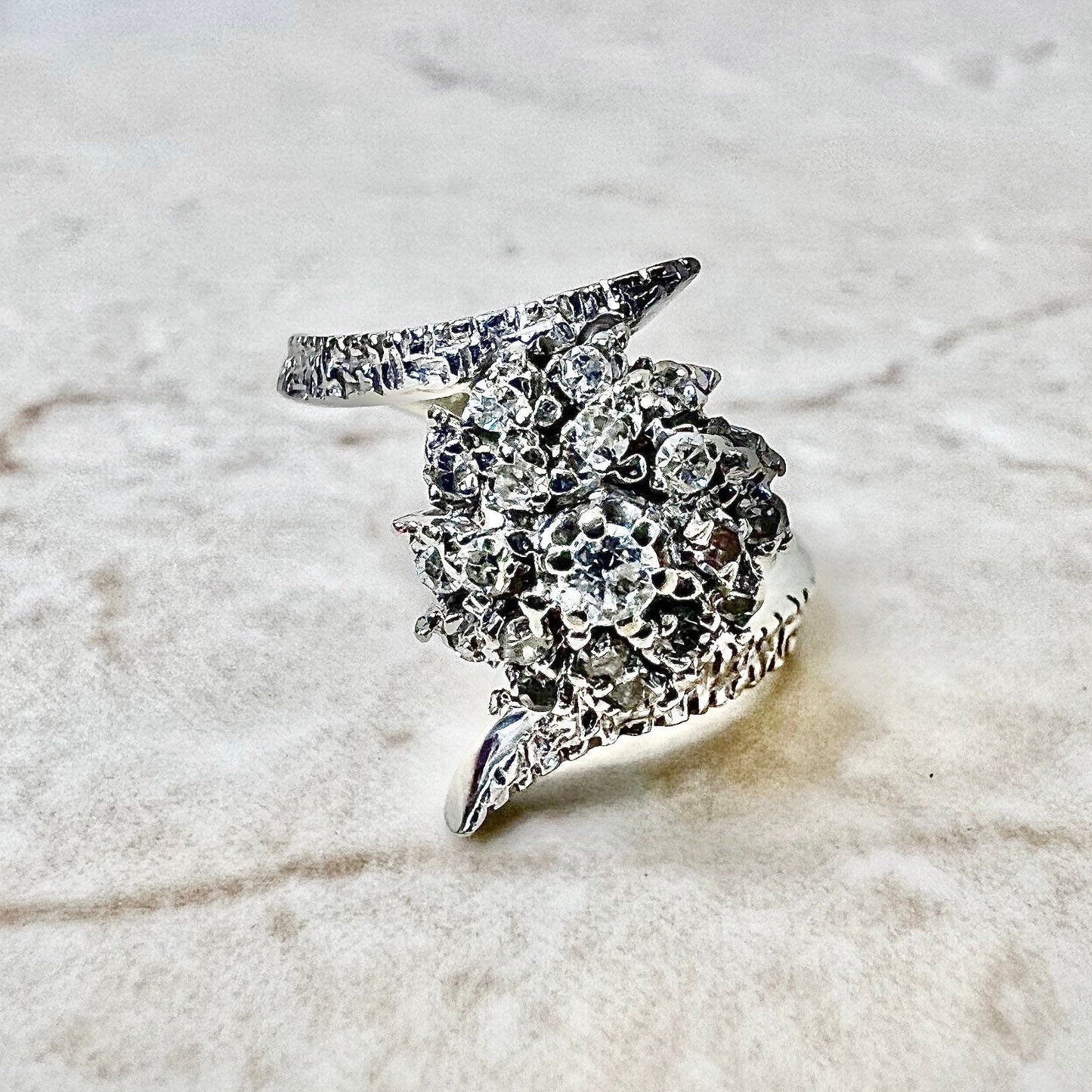 14K Cluster Diamond Ring - White Gold Diamond Cocktail Ring - Cluster Ring - Wedding Ring - Best Gifts For Her - Anniversary Ring