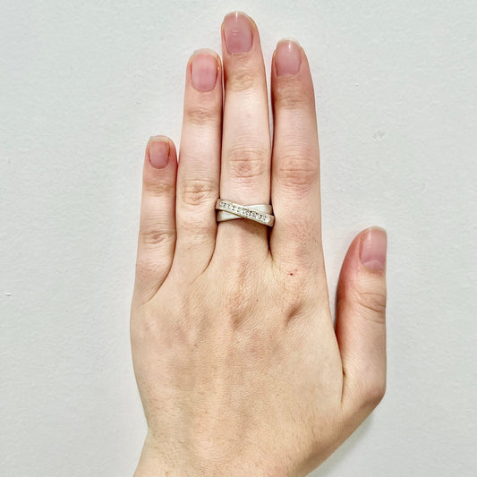 Vintage 14 Karat White Gold Diamond Crossover Band Ring - WeilJewelry